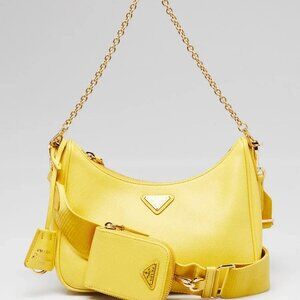 Prada Sole Yellow Saffiano Leather 2005 Re-Edition Shoulder Bag 1BH204